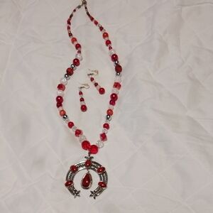 Chic Red and Silver Beaded Necklace Set